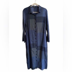 Vonda 65% Cotton Gauzy Checkered Button-down Dress Size XL Coastal Lagenlook